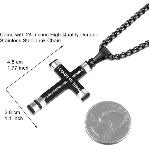 4:13 Cross Pendant Bible Verse Stainless Steel Necklace - Picture 3 of 6